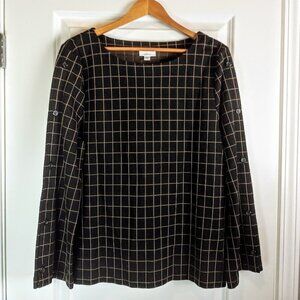 J. Jill Ponte Knit Windowpane Button Sleeve Top